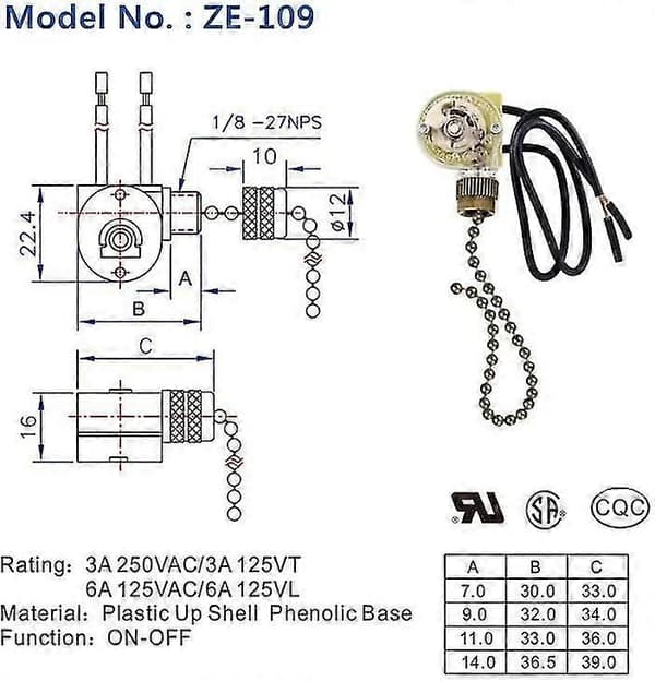 3 Pieces Zipper Switch Ceiling Fan Fan Lamp Wall Lamp Dining Room Pendant Lamp With CQC Certification Two-Position Pull Wire Switch Bronze Color
