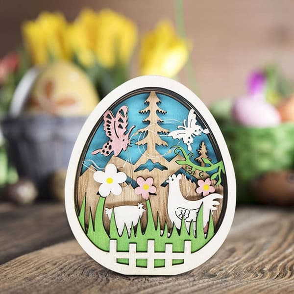 Wooden Decoration for Easter - LED Light Easter Egg Decoration - Wooden Egg Lamp with Chick