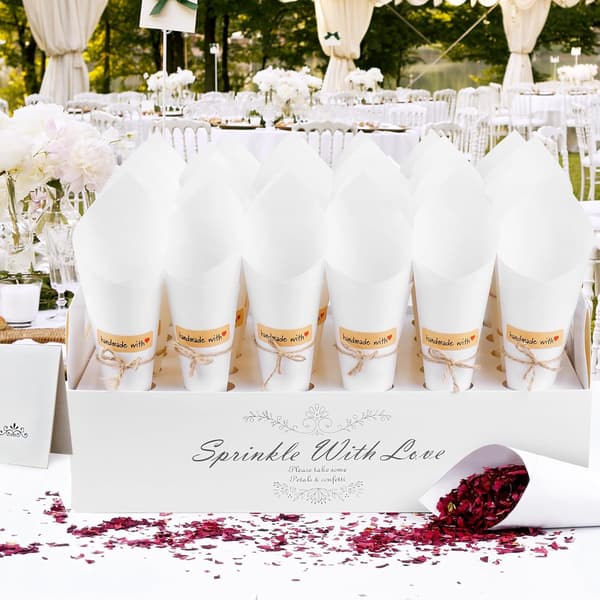 60 bryllupsrisstrutter, konfettholdere af kraftpapir til ceremonidekorationer, festgaver, polterabend, receptionsbord Sc White