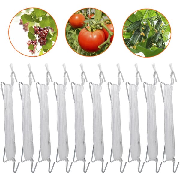 Set med 10 tomatkrokar med rep, för tomater och gurkor, växthus för andra grönsaker