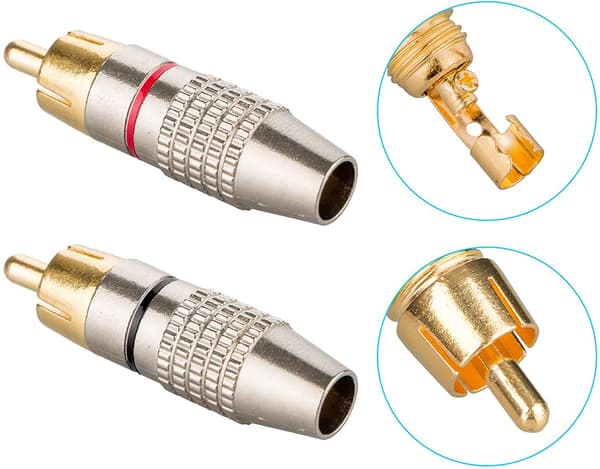 12 stk. RCA hanstik, RCA lyd- og videostik, RCA terminal lydstik, RCA stikforbindelser