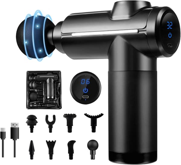 Deep Tissue Massage Gun, Percussion Muscle Massager, 32 Speeds, with LCD Touch Screen, 8 Heads