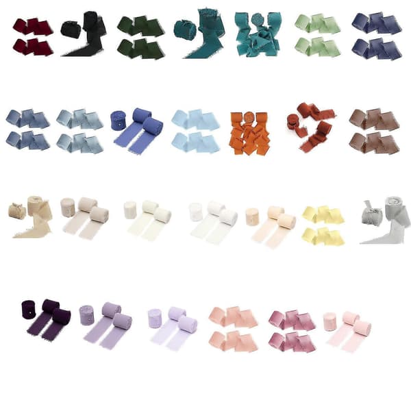 Håndlavede frynsede chiffon silke bånd til bryllupsinvitationer, brudebuketter, julepynt Blå grön