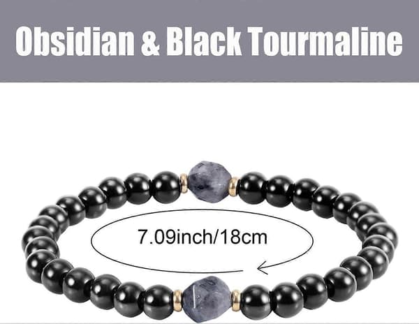 Obsidian sort turmalin armbånd lille elegant helende krystalarmbånd 6mm runde sorte perlearmbånd til kvinder