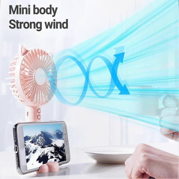 USB Genopladelig Håndholdt Ventilator med Natlys, 3-Hastigheds Stille Mini Bordventilator til Studerende Light Blue