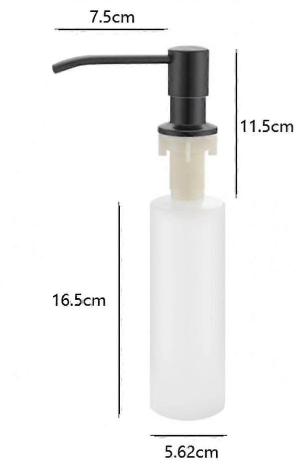Vaskesæbedispenser, genopfyldelig indbygget sæbedispenser i rustfrit stål, bordpladepumpe til badeværelsesartikler (350 ml) (sort)