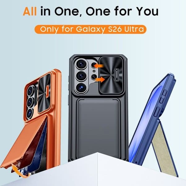 Galaxy S26 Ultra Phone Case - Wallet with Card Holder (4 Cards), Protective Case and Stand, Full Coverage PC Case - Black