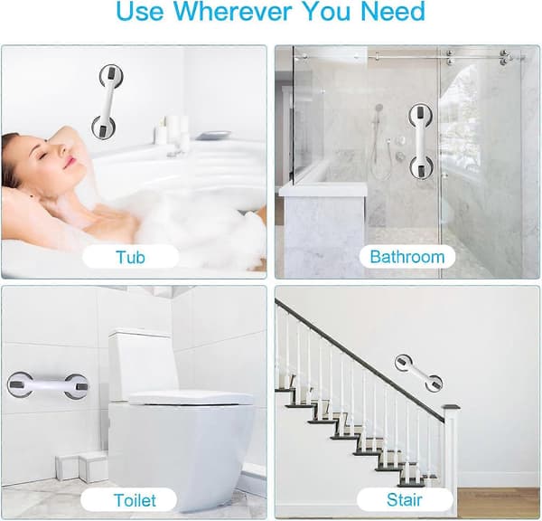 Suction Cup Handle for Bathroom, 2 Pcs 30cm Grab Bars for Disabled, Portable Support Handles, Safety Shower Handle