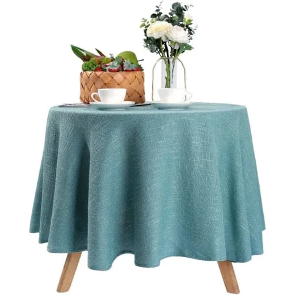Cotton Linen Tablecloth Solid Round Tablecloth Simple Style for Kitchen Dining Room (Green, Round - 70 inch)