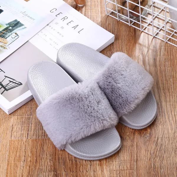 Tofflor Dam Flatskor Dam Päls Flip-Flops Grå Grå_OF Grå Gray 36