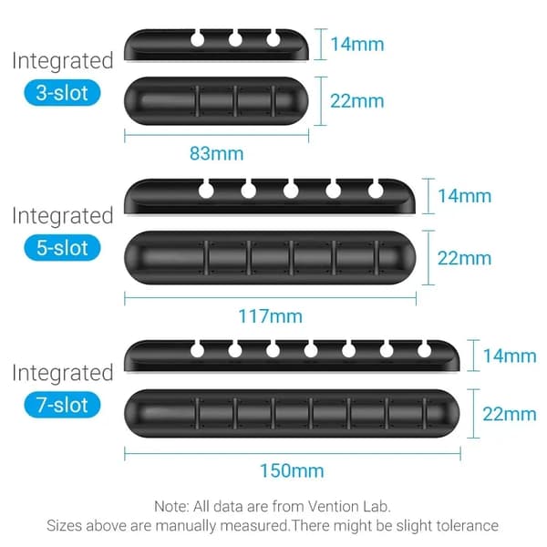 Silikon USB-kabelarrangør til skrivebord - Sort black 3 clips