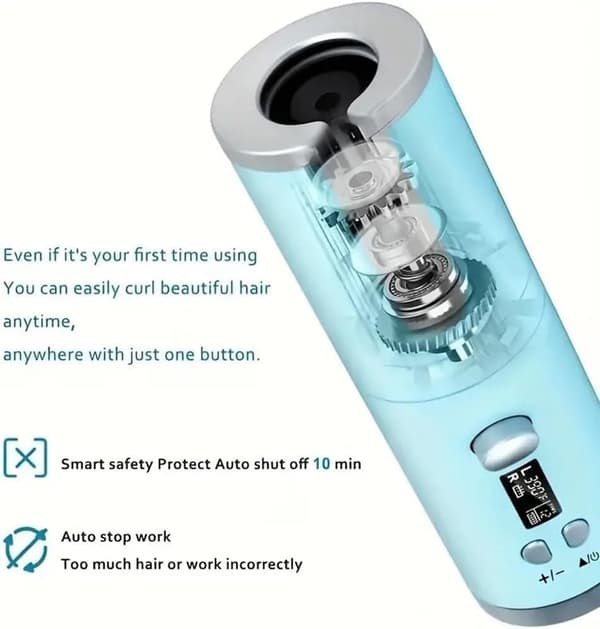 Wireless Curling Iron - Portable Curling Iron with LED, 6 Temperature Settings for All Hair Lengths Grå
