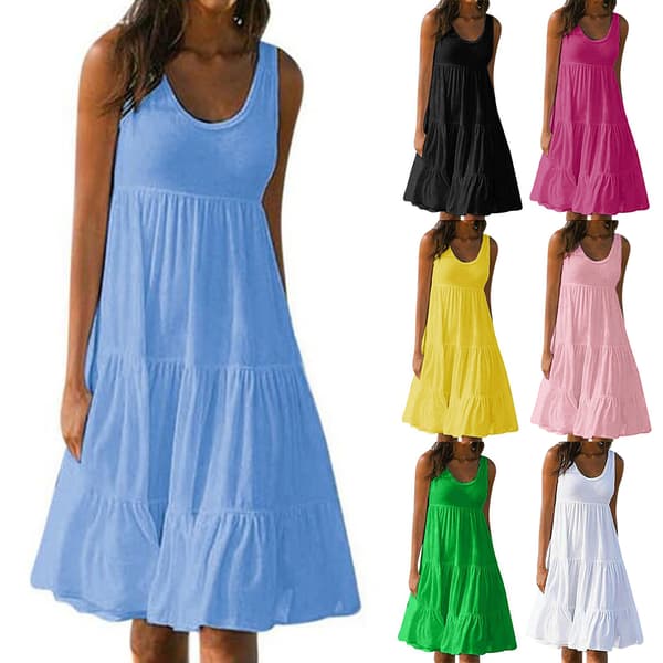 Sommerkjole dame løs pasform flæse mini strand afslappet ferie Sort Black Black M
