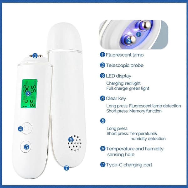 Hudfugtighedstester Smart Vand- og Olietester LCD-display Ansigts Hudfugtighedsmåler Fluorescerende_Bra saker White