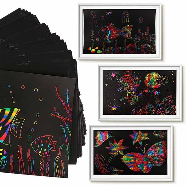 50-dels Scratch Art-sæt - Regnbuepapir & Pen til børn 8-12