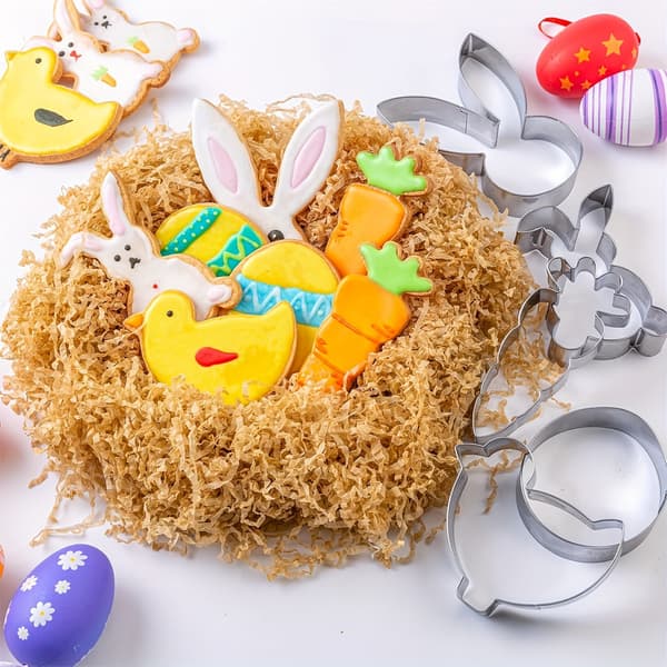 Påskebageforme - Rustfrit stål med kanin-, gulerods-, ande-, æg- og kløverformer til feriebagning Easter Cookie Cutters