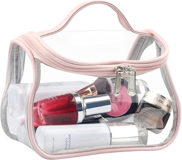 Slitstark klar sminkväska, vattentät transparent necessär (rosa)