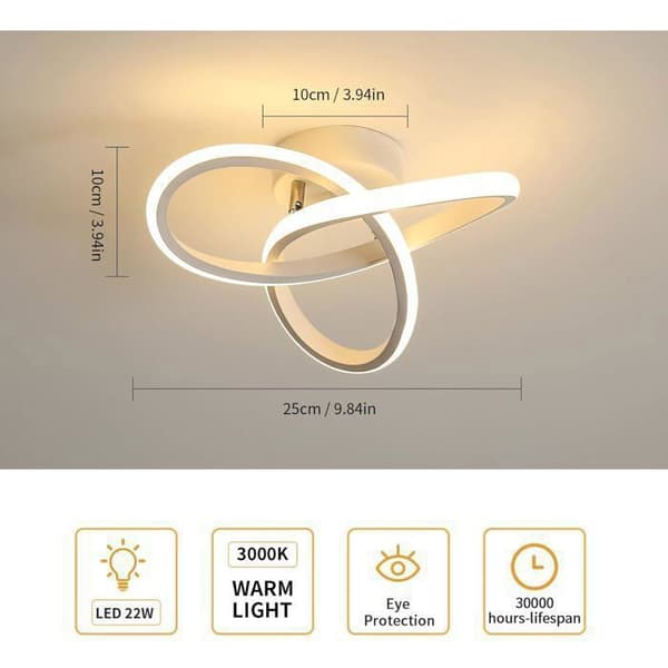 20W LED Clover-shaped Ceiling Lamp, Hall Chandelier, Warm White 3000K, White, 25cm Diameter - Tri-color Light Switching