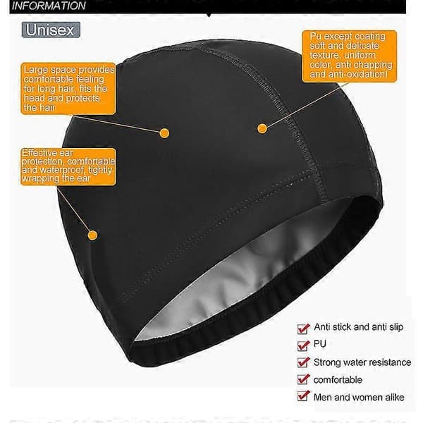 Nyaste Badmössan Elastisk Vattentät Pu Tyg Skyddar Öron Långt Hår Pool Hatt Ultratunna Badmössor För Dropship black