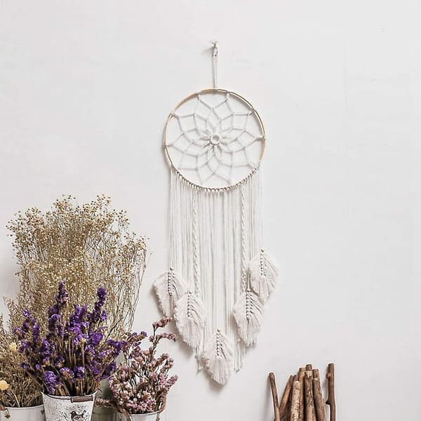 Handgjord drömfångare Macrame väggdekoration Boho vävd gobeläng väggdekor (YJD) beige
