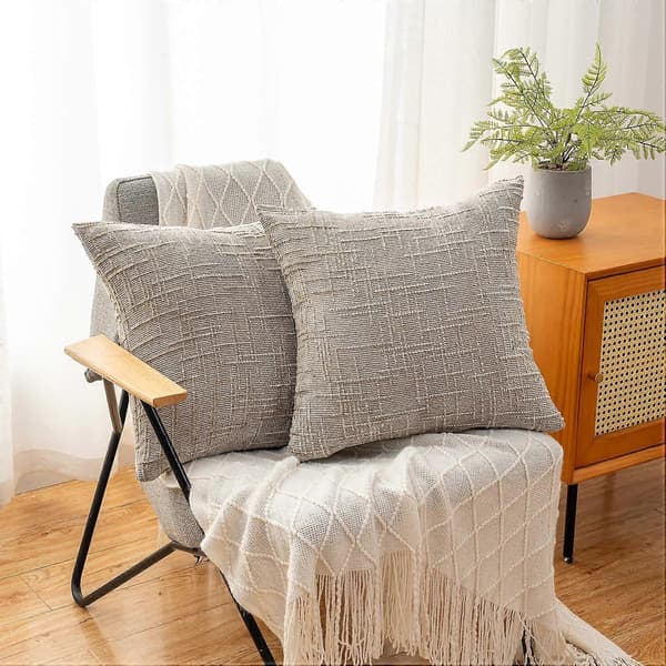 Sæt med 2 dekorative pyntepudebetræk 45 x 45 cm, bløde ensfarvede chenille sofapuder, bondegårdsstil, forårspudebetræk, lys khaki