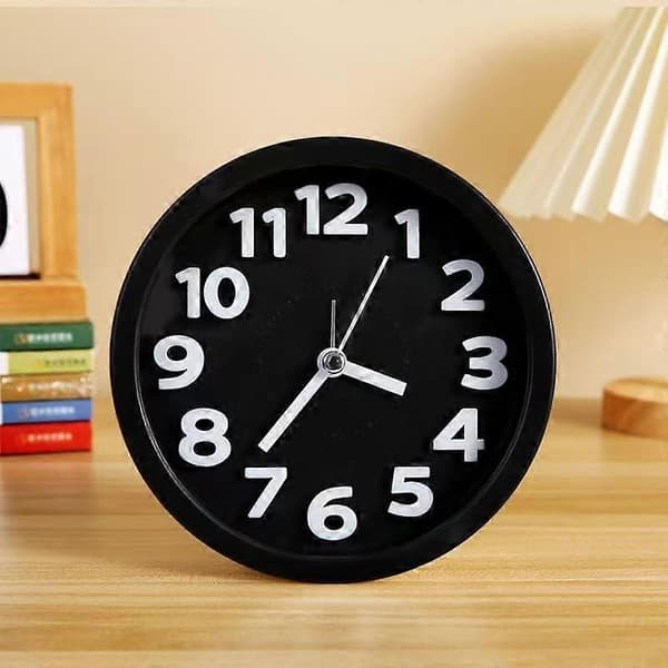 Tyst väckarklocka för flickor/pojkar, enkel design Round Black