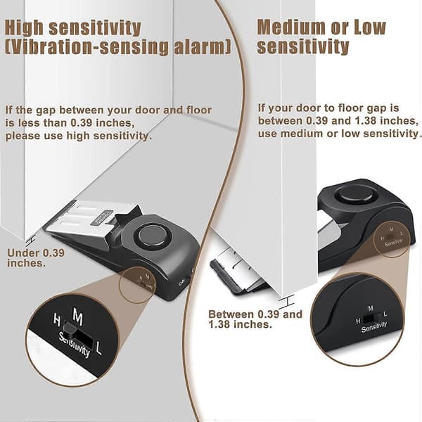 2-pack dörrstopplarm, dörrlarm med 120DB säkerhetssiren, dörrlarm för hemsäkerhet, dörrstopplarm Black