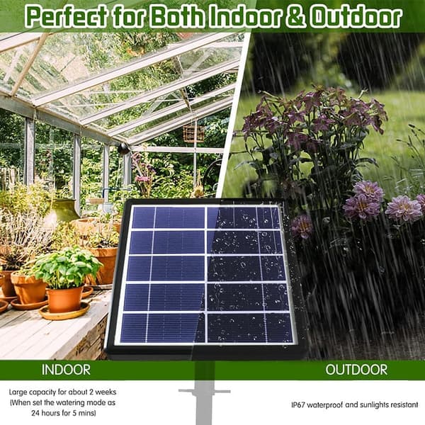 Solar-powered irrigation with timer - Automatic drip irrigation 15m with anti-siphon for garden, greenhouse and vegetables