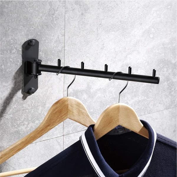 Stainless Steel Swing Arm Clothes Hanger, Wall Mounted Clothes Rack with 5 Hooks