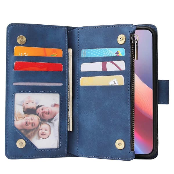 För iPhone 16e Plånboksfodral CASEME 013-serien PU Läder Telefonskydd Ställ Blå Blue Blue