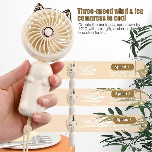 PING-Håndholdt ventilator, Mini USB-ventilator, Genopladelig bærbar ventilator, 3 hastigheder.