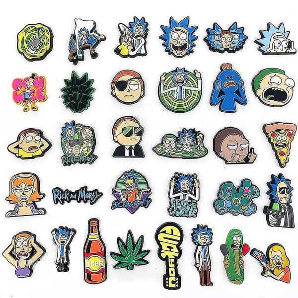 32 st Rick & Morty Tema Crocs Skoberlocker För Diy Crocs Träskor Sandaler Dekoration Berlocker Skotillbehör Set Presenter Överraskningspresent