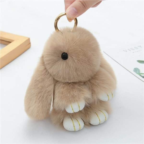 Cute Plush Bunny Plush Toy Keychain Bag Charm Red bean paste color