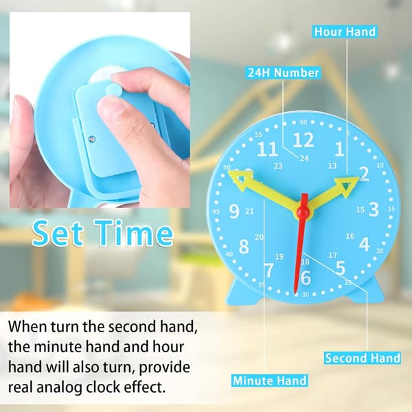 Learning clock, children's teaching clock, demonstration clock, clock game children's home school educational toys (blue)