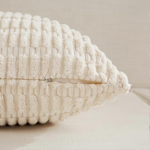 Set med 4 neutrala dekorativa kuddfodral 45 x 45 cm för vardagsrumssoffa säng rustik boho heminredning mjuka randiga kuddfodral