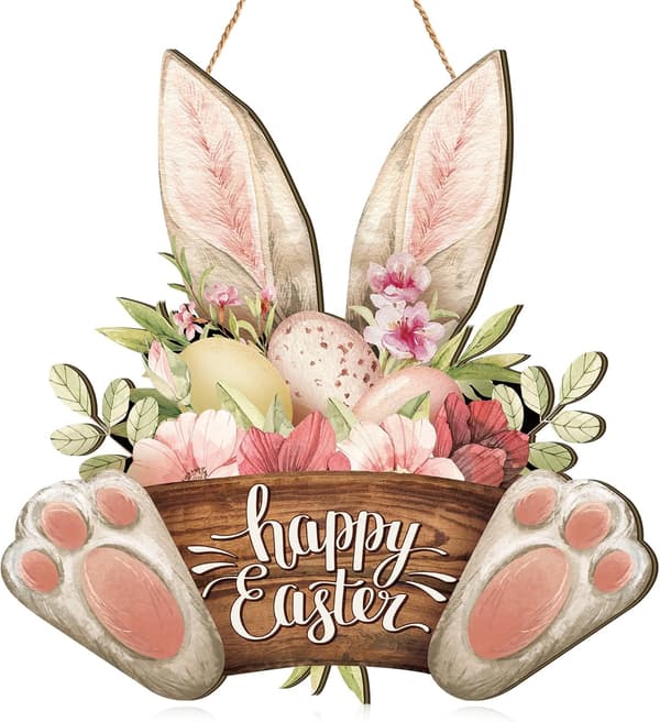 Easter Bunny Welcome Door Hanging Decoration 30x30cm Spring Holiday Home Decor