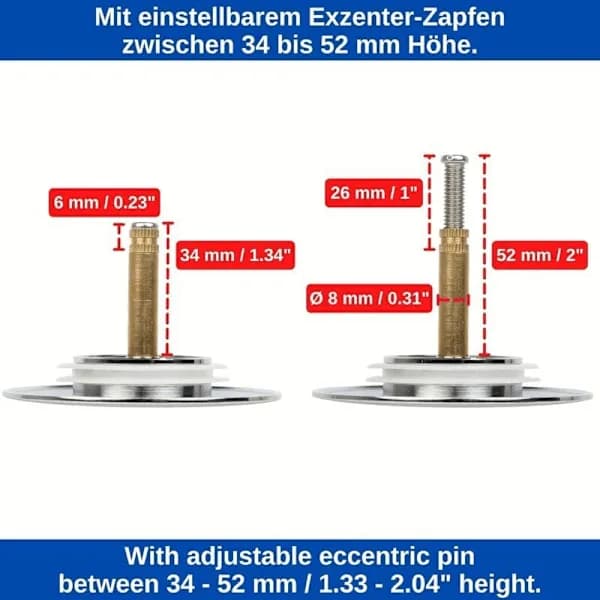 Dobbel tetning badekarpropp Ø 72 mm, justerbar høyde, universal badekarpropp