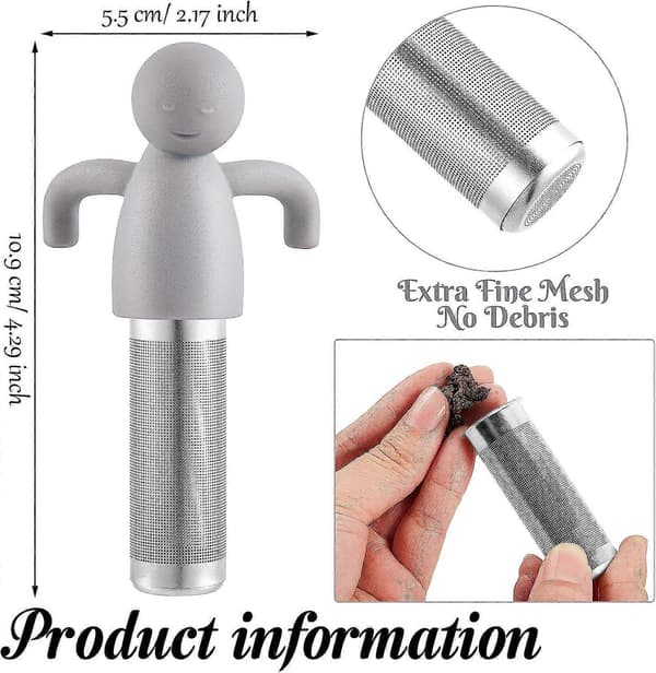 2-pack te-infuser för löste, söt tesil med extra finmaskigt nät i rostfritt stål (Grå)