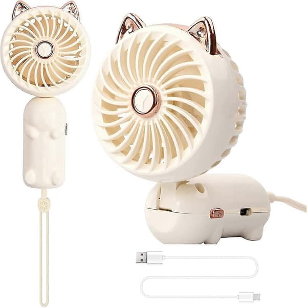 PING-Håndholdt ventilator, Mini USB-ventilator, Genopladelig bærbar ventilator, 3 hastigheder.