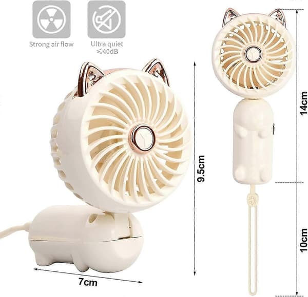 PING-Håndholdt ventilator, Mini USB-ventilator, Genopladelig bærbar ventilator, 3 hastigheder.