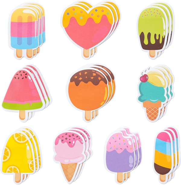 Post-it Notes - Memo Paper - Notes - 30 Ice Cream Themed Post-it Notes - Self-Adhesive Memo Sheets - Perfect for Office, School, and Party Bags