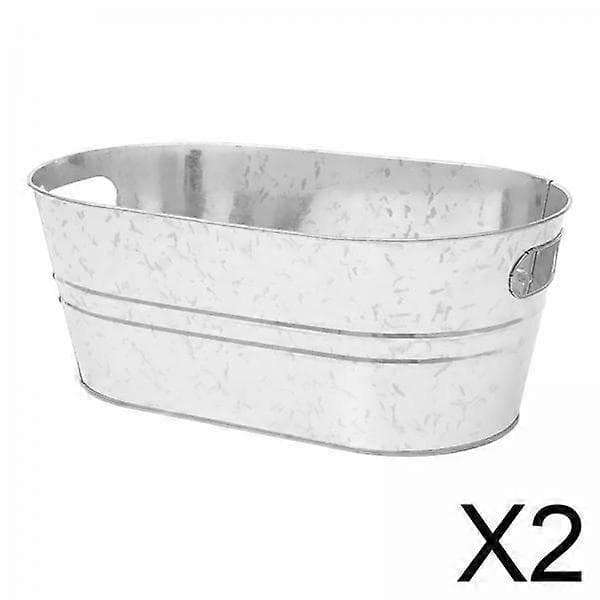 2x Lång Galvaniserad Oval Balja, Galvaniserad Stål Metall Oval Balja, Klassisk Metall Dryck