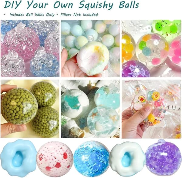 DIY Refillable Stress Ball Kit - Empty Squishy Balls with Inflation Tool and Vacuum Pump, Creative Stress Relief Kit for Kids and Adults