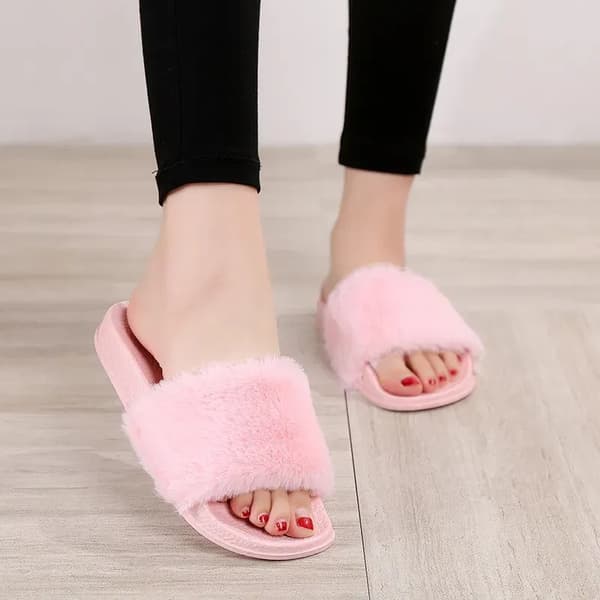 Tofflor Dam Flatskor Dam Päls Flip-Flops Grå Grå_OF Grå Gray 38