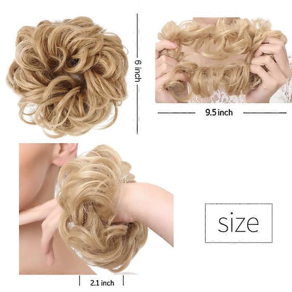 Hårstykke med elastikbånd, stor knold hårstykke blondt krøllet hår scrunchie med håropsætning hår extensions rodet knold hårstykker til kvinder piger_Kvalit black2