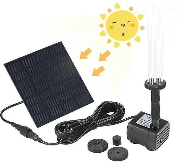 Solvattenpump, solfontänkit, dränkbar solvattenpump för fågelbad utomhus