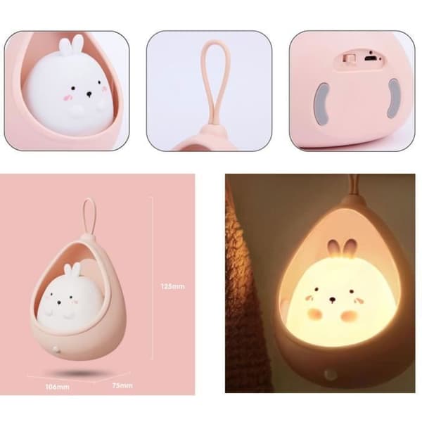 Baby Night Light, Rabbit Shaped Night Light, Kids Night Light with Induction Sensor, Hallway Night Light with Hanging Rope, Pink