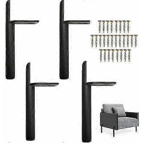 4 svarta möbelben i metall, reservben för 15 cm soffa, golvskydd + halkfri tyst bas