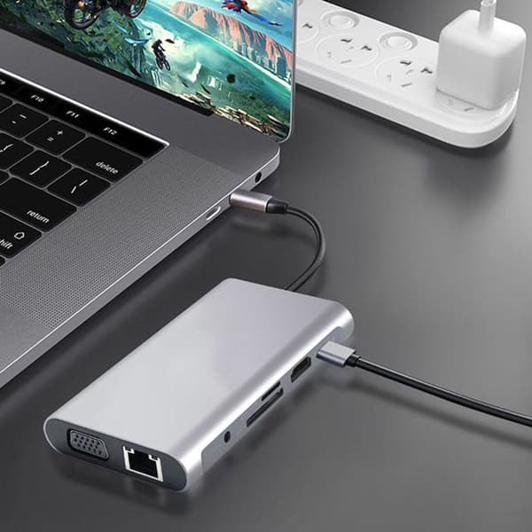 11-i-1 USB C HUB - HAUTSTORE - 4K HDMI - RJ45 Ethernet - 100W PD-port