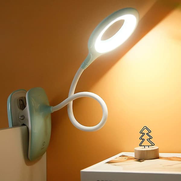 LED Clip-on Leselampe Dimbar Øyebeskyttelse Bordlampe Q Blue